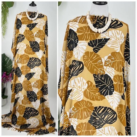 Vintage Aloha 1968 Other - Monstera Leaf Tropical Hawaiian MAXI SARONG Kīkepa Pareo Beach Wrap Skirt